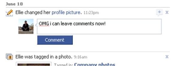Facebook minifeed comment